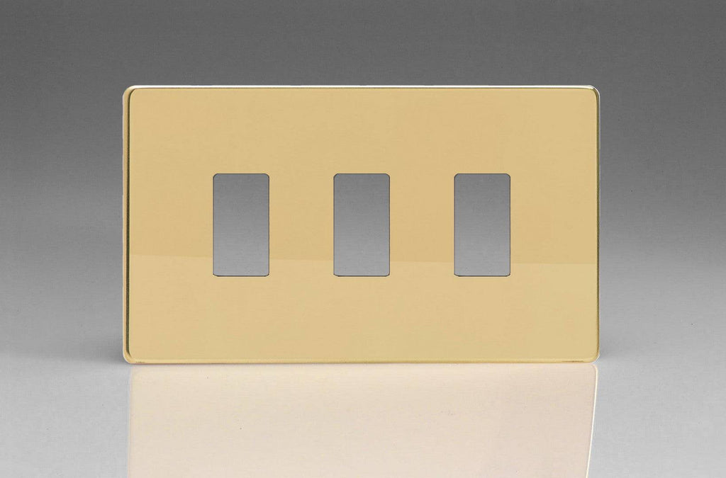 Varilight Screwless Polished Brass 3G Grid Plate XDVPGY3S - The Switch Depot