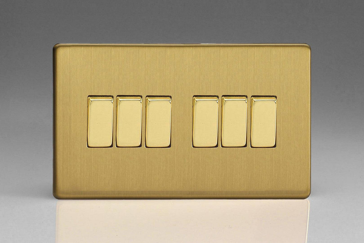 Varilight Screwless Brushed Brass 6G Light Switch XDB96S The Switch Depot