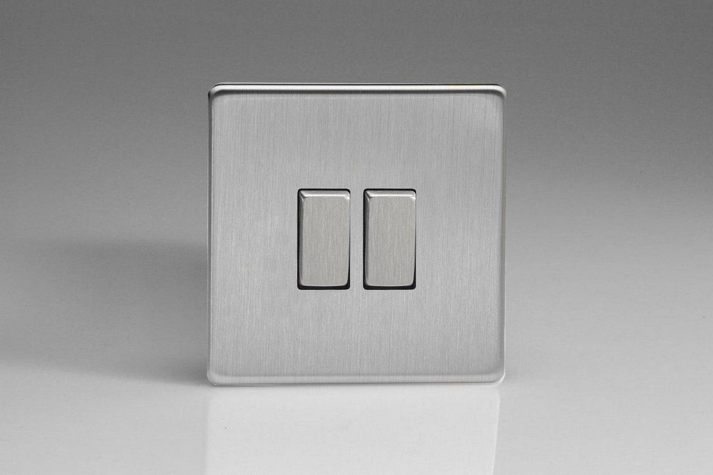 Varilight Screwless Brushed Steel 2G Light Switch XDS2S - The Switch Depot