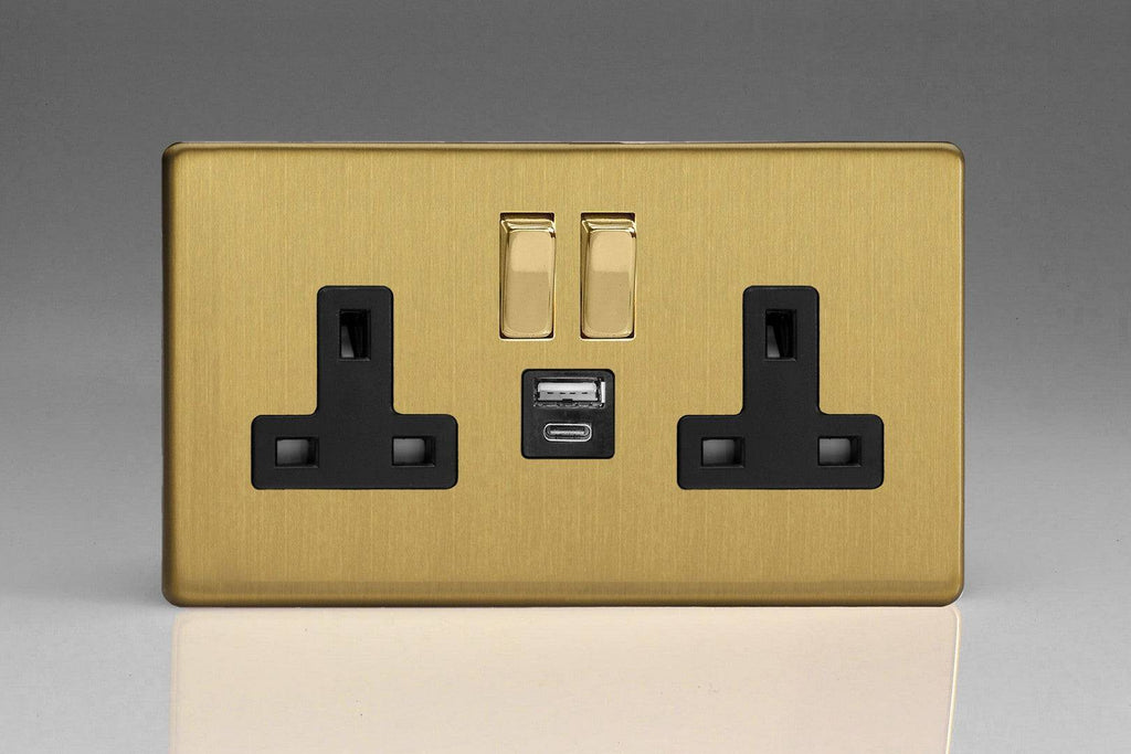 Varilight Screwless Brushed Brass Double USB Socket with A+C Ports XDB5UACBS - The Switch Depot
