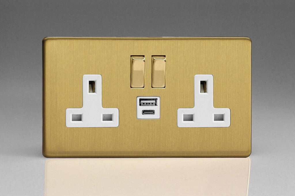 Varilight Screwless Brushed Brass Double USB Socket with A+C Ports XDB5UACWS - The Switch Depot