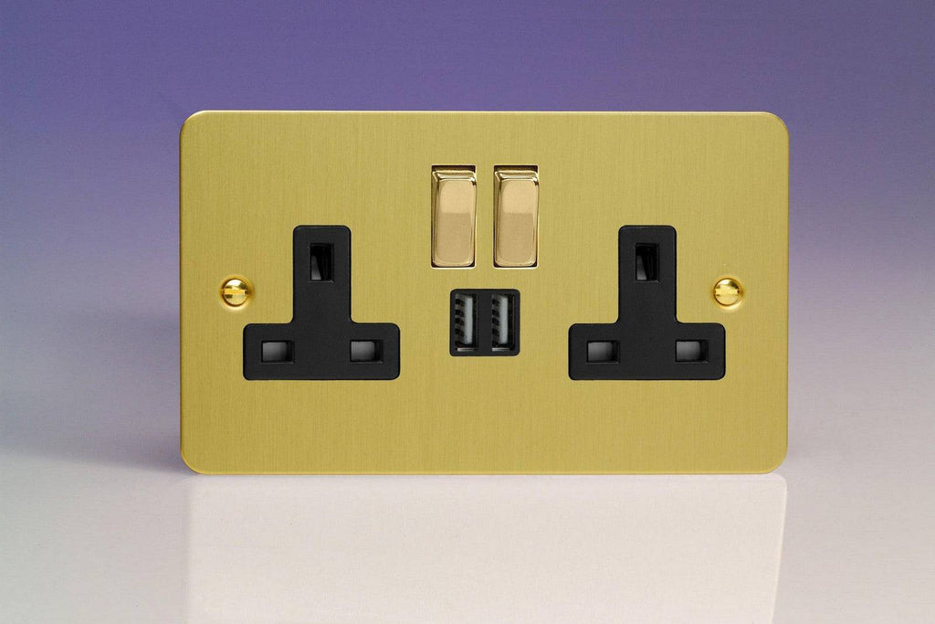 Varilight Ultraflat Brushed Brass Double USB Socket XFB5U2SDB - The Switch Depot