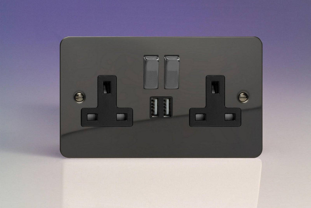 Varilight Ultraflat Iridium Black Double USB Socket XFI5U2SDB - The Switch Depot