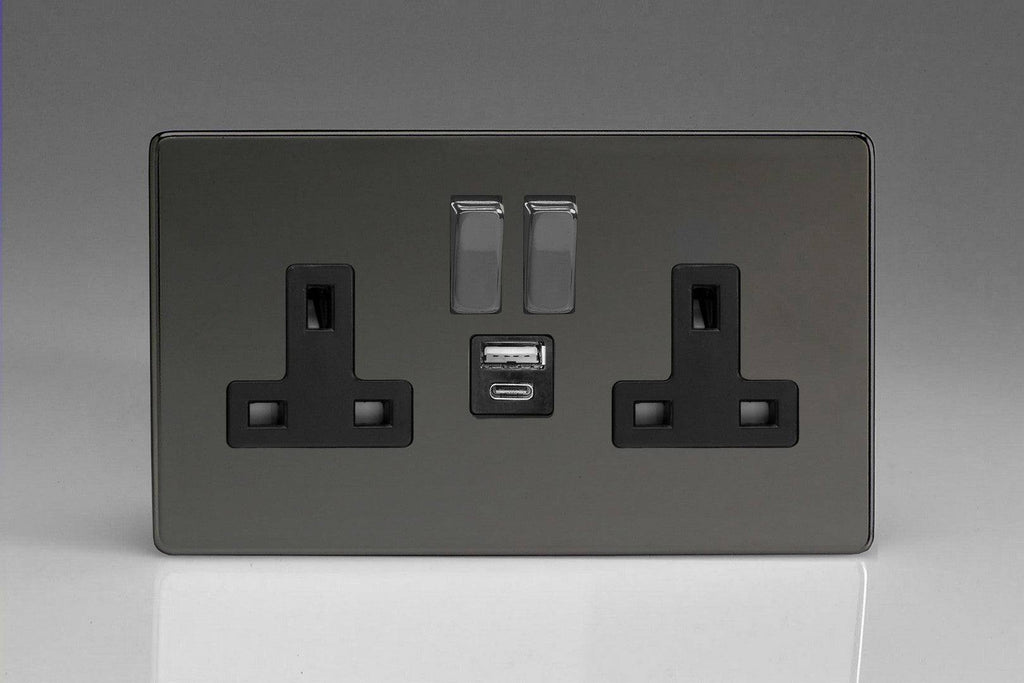 Varilight Screwless Iridium Double USB Socket with A+C Ports XDI5UACBS - The Switch Depot