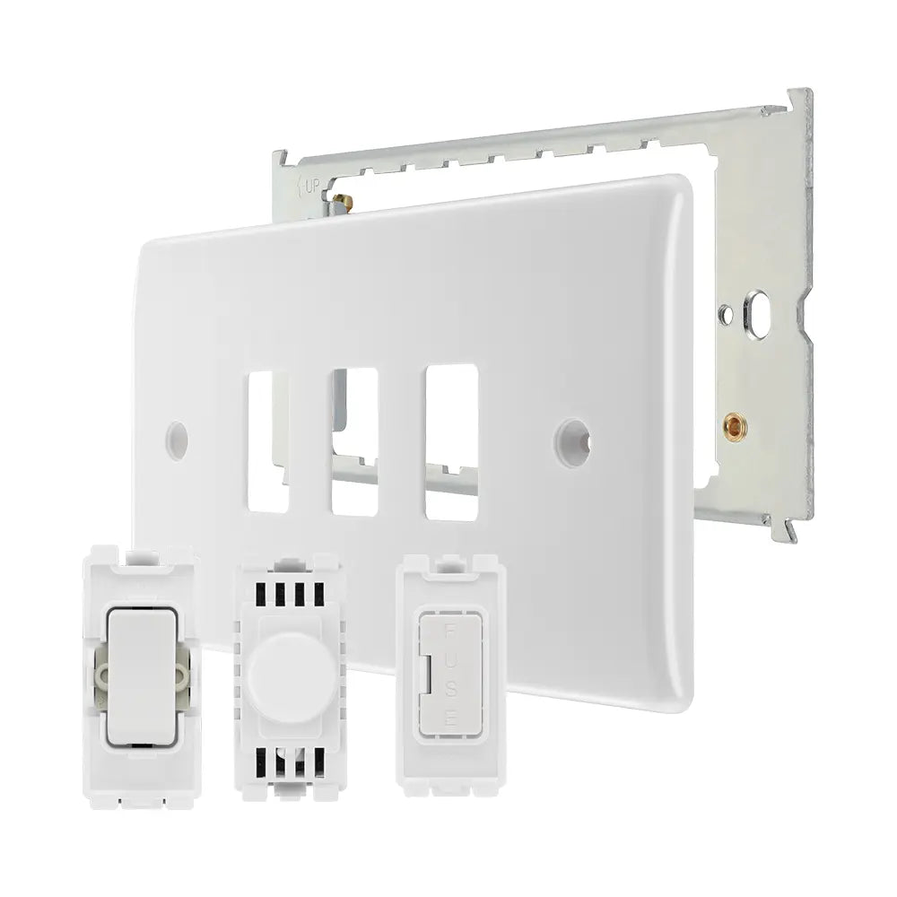 white moulded grid plate and modules with a metal back frame 