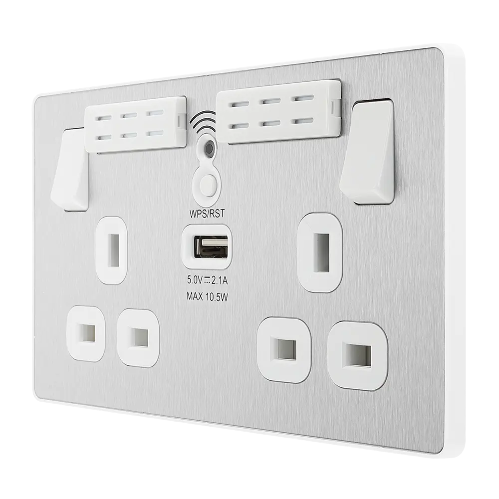 brushed steel evolve WiFi extender double socket